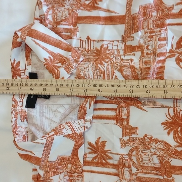 Forever 21+ Womens Crop Button Down Top Sz 1X Collar Orange White Jungle Silky - Picture 8 of 8